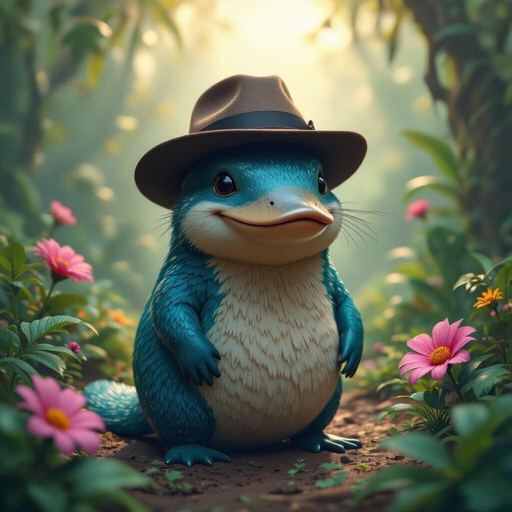 Teal Platypus in Fedora: Fantasy Concept Art