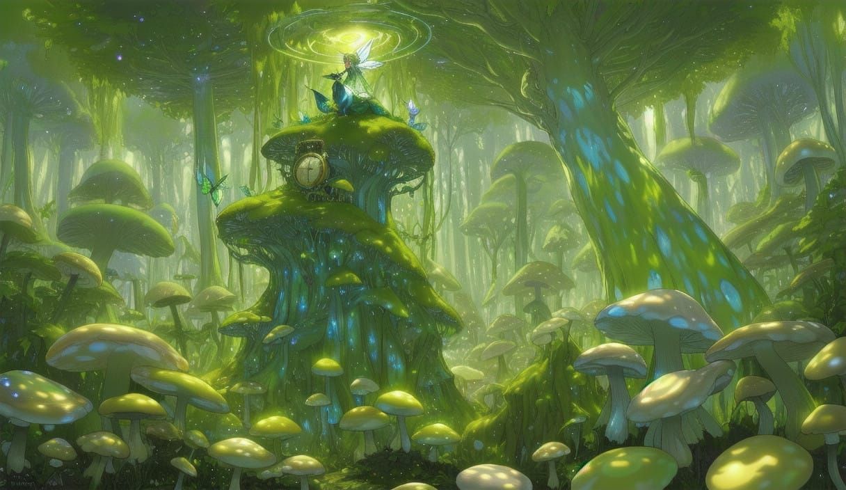 Whimsical Fairy and Frog in Enchanted Forest Scene