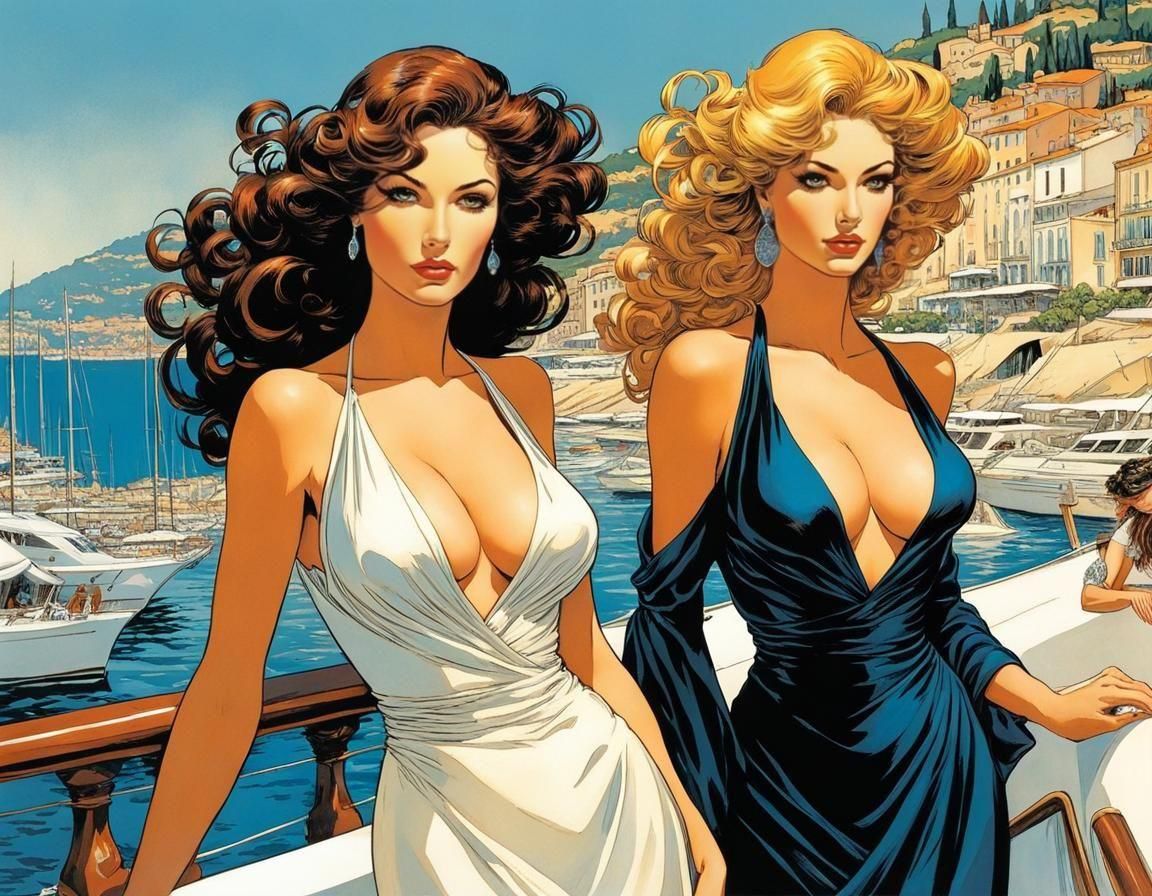 Yacht Girls on the French Riviera: Comic Book Illustration