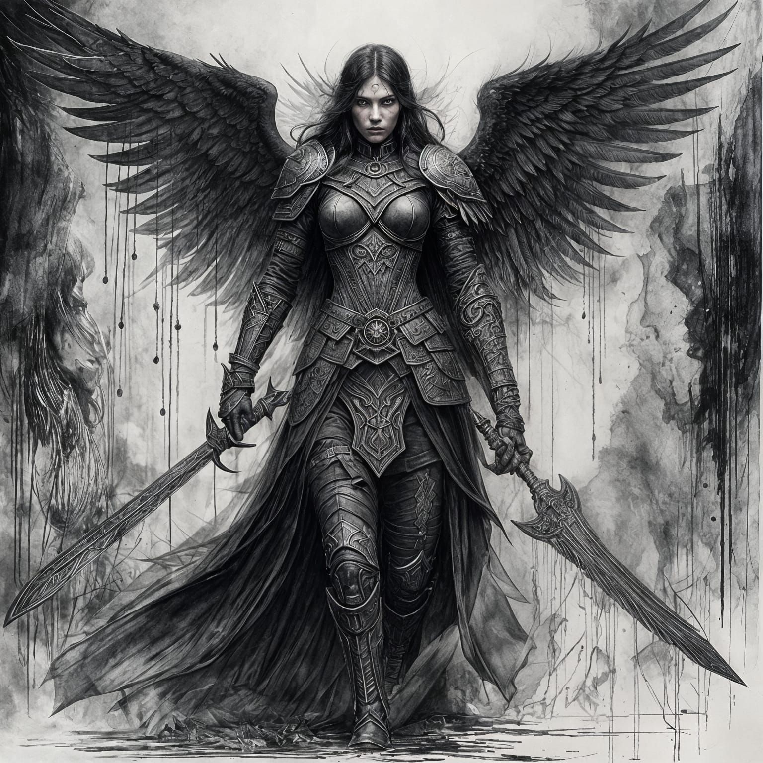 Gothic Warrior Angel with Obsidian Wings