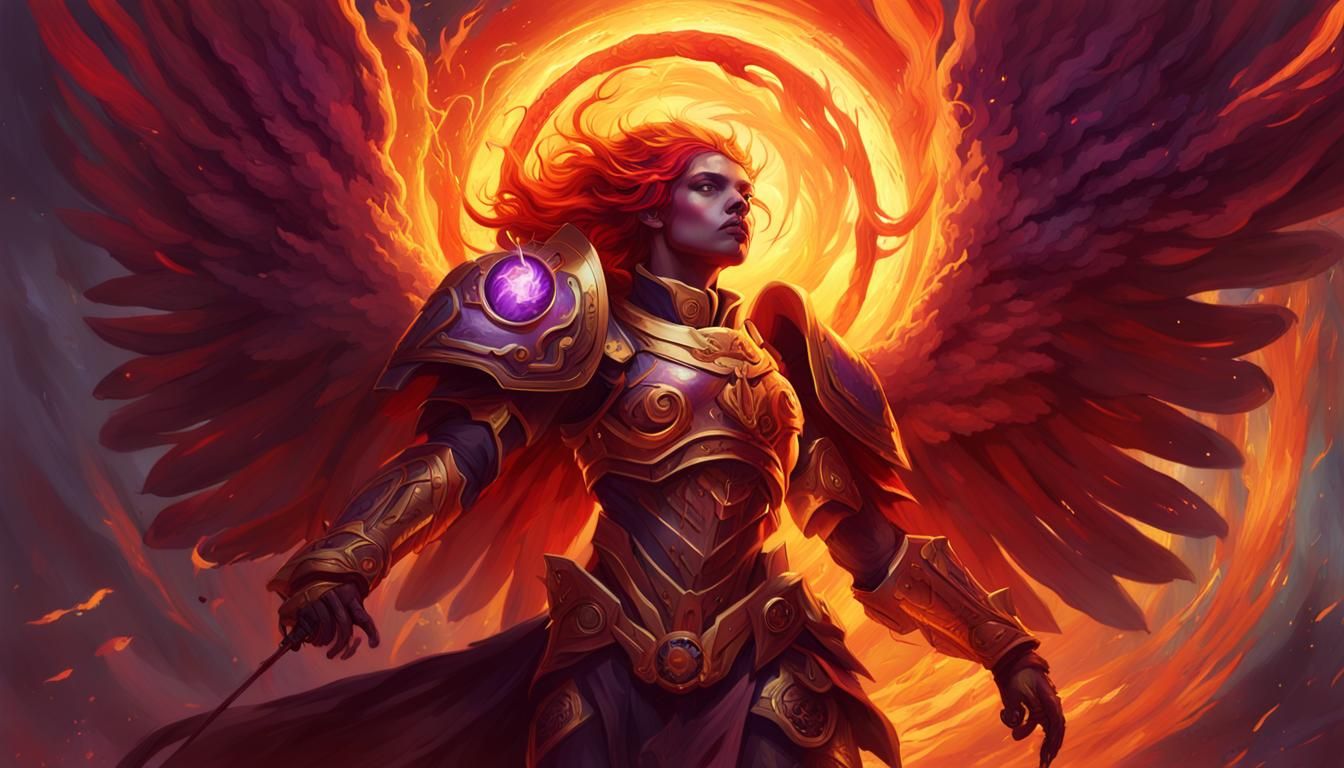 Female Warrior with Fiery Halo in Dark Fantasy