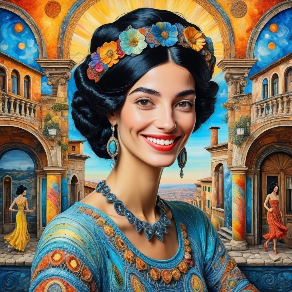 Smiling Italian Woman in Surrealist Style