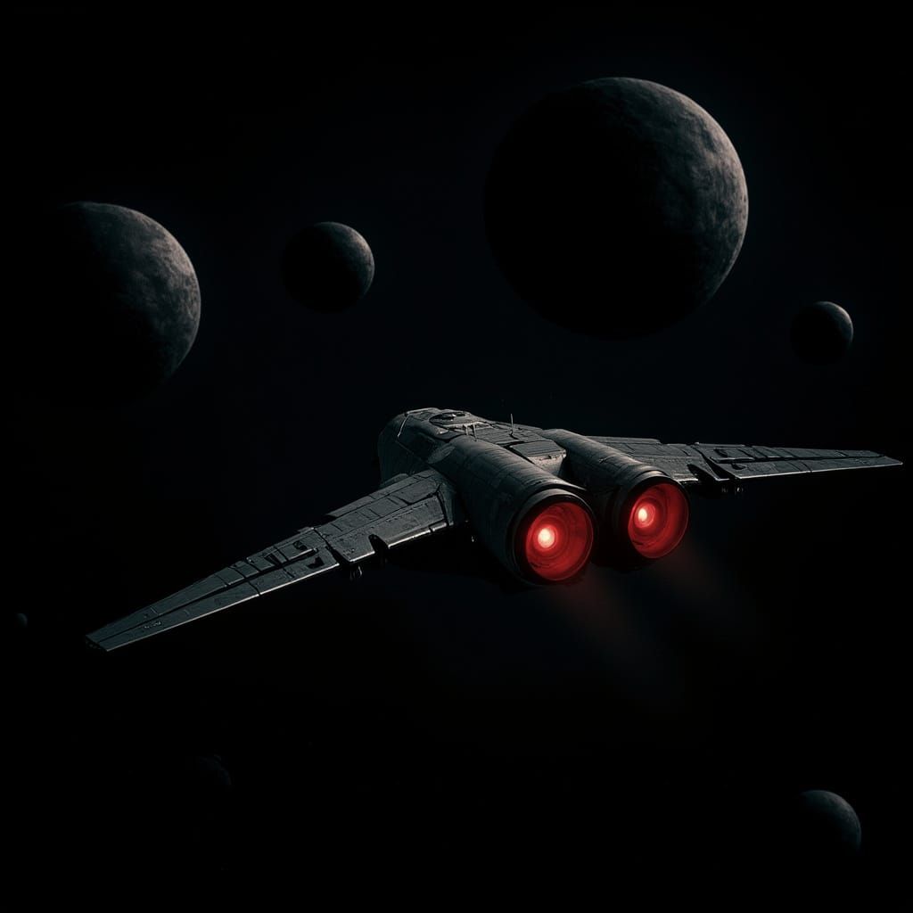 Military Spaceship Soaring Through Alien Planets