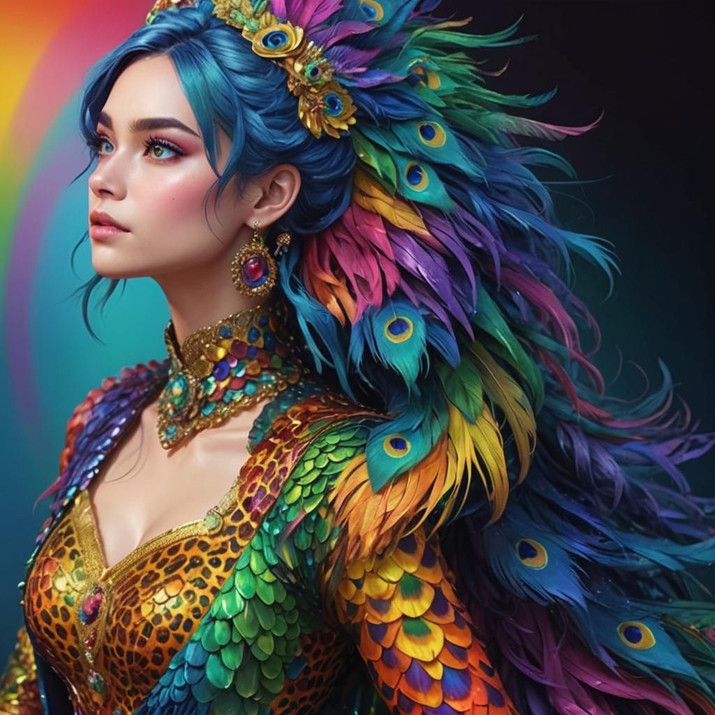Rainbow Dragon Woman: A 3D Digital Art Concept