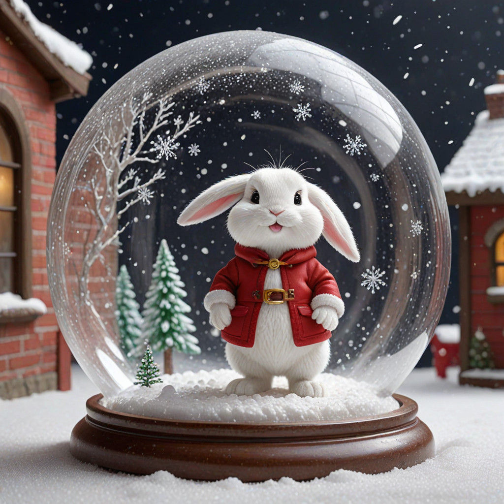 Whimsical Winter Wonderland Bunny in Snow Globe Scene