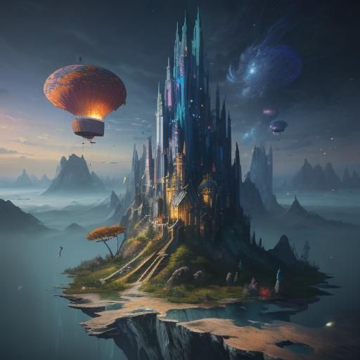 Musical Instruments Orbiting Earth in Detailed Matte Paintin...