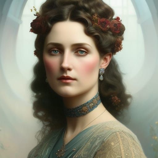Edwardian Woman Portrait in Hyperrealistic Art Nouveau Style