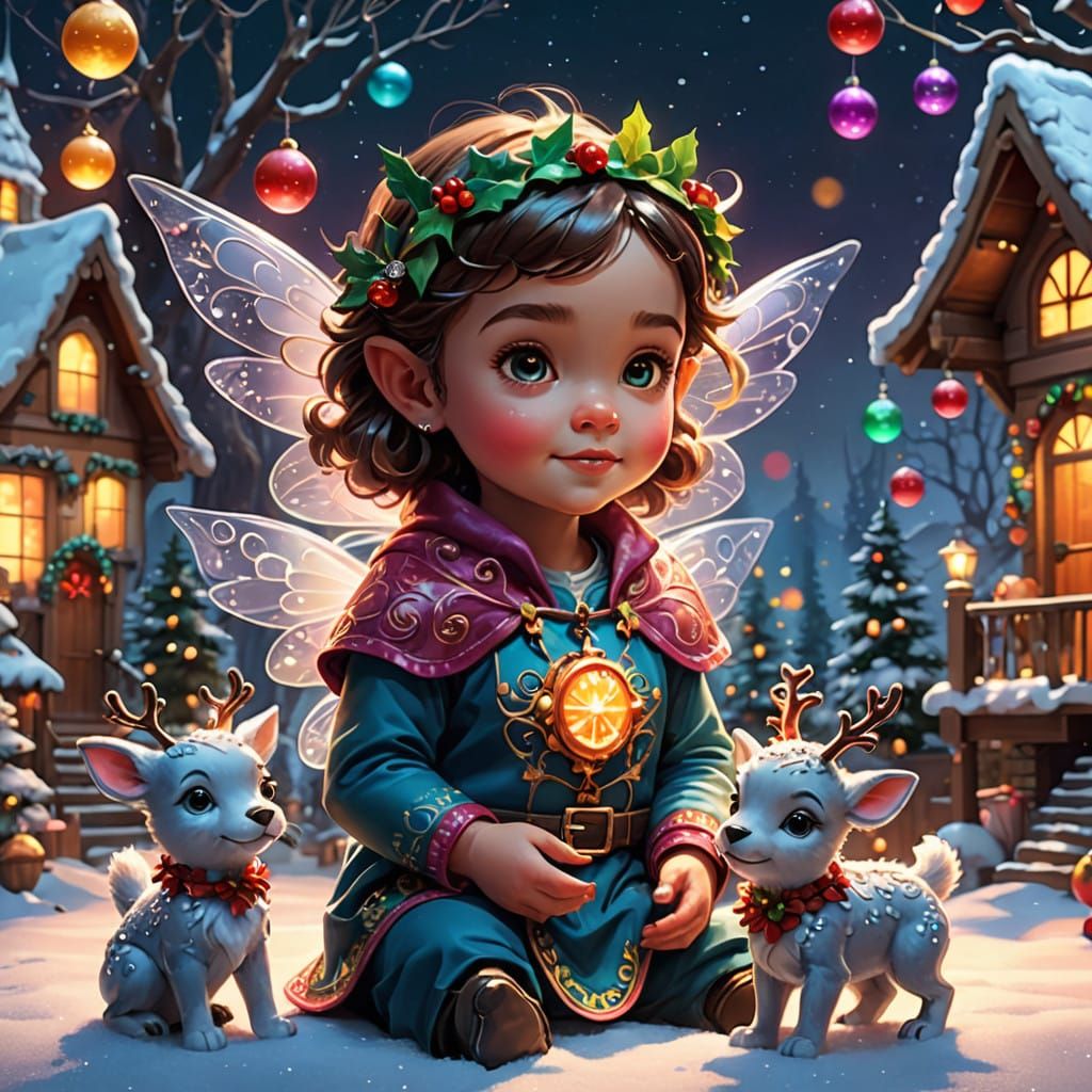 Whimsical Christmas Wonderland with Glass Fairy and Baby Rei...