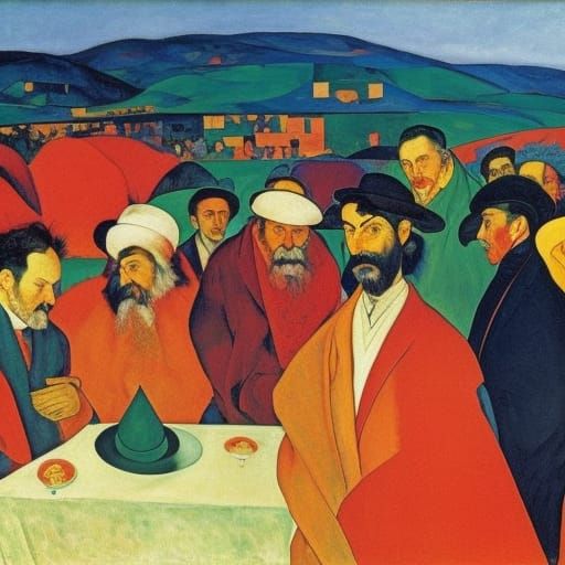 Philosophical Feast: An Expressionist Scene