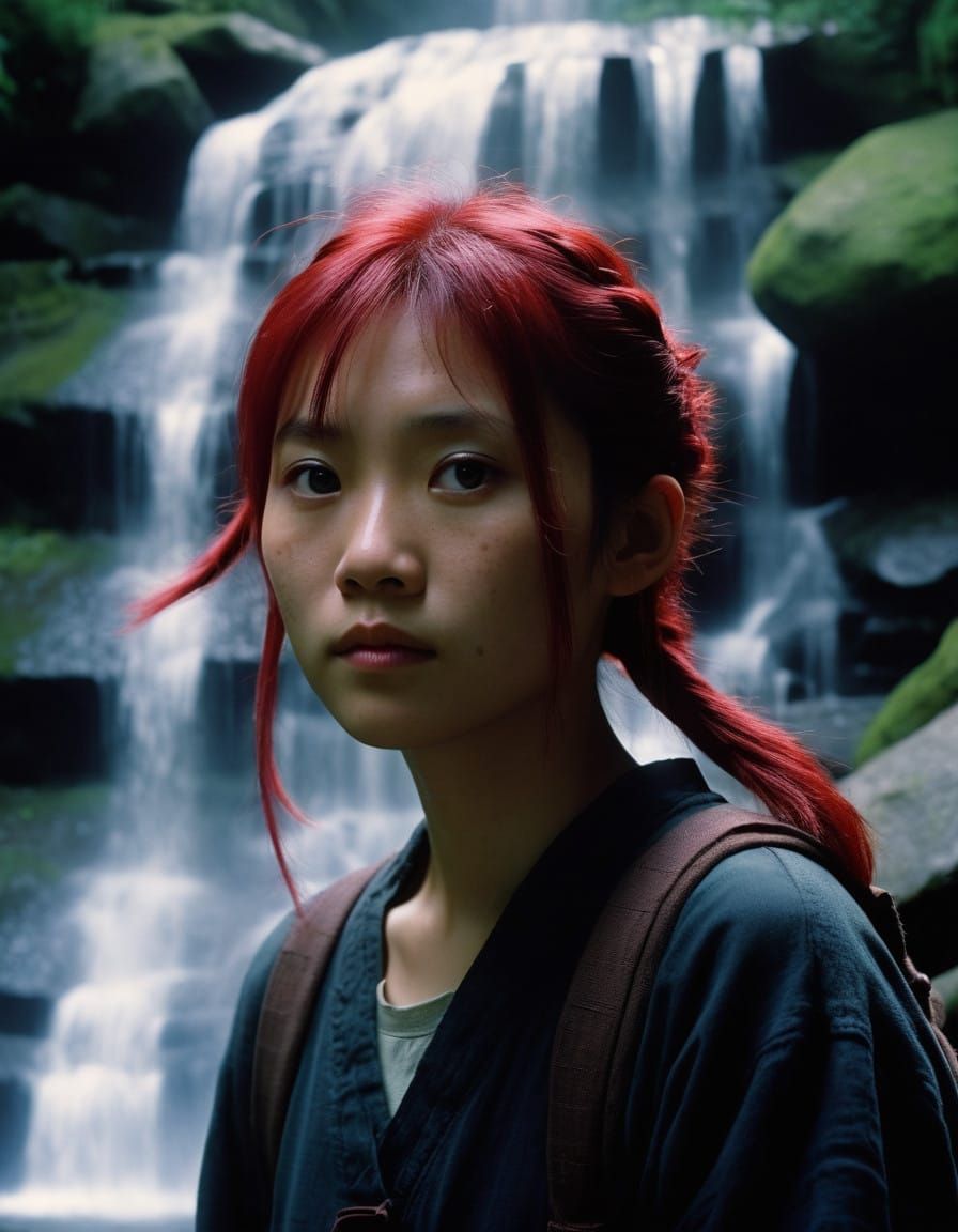 Ethereal Japanese Beauty in Crimson Locks