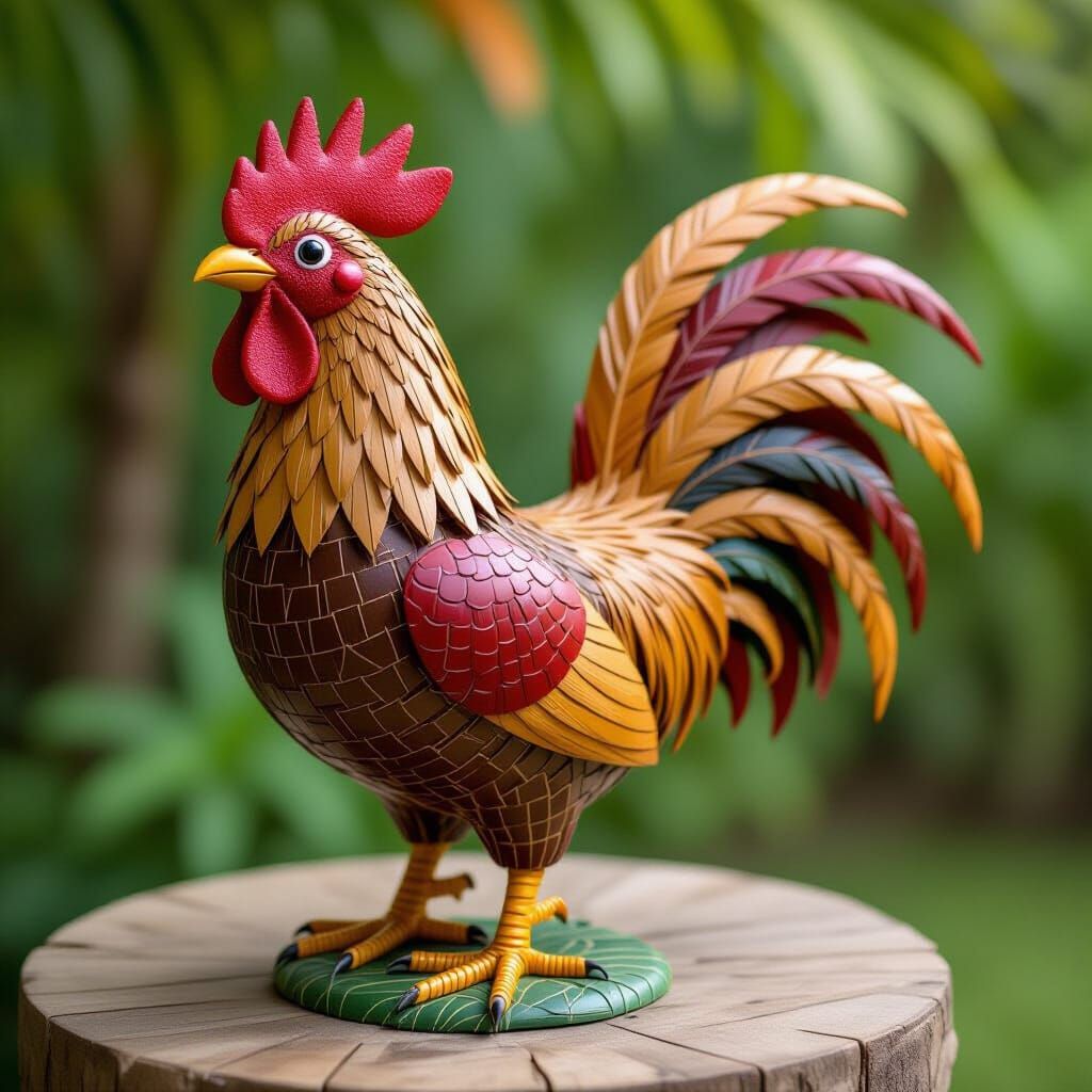 Rooster Sculpture Made from Woven Coconut Leaves