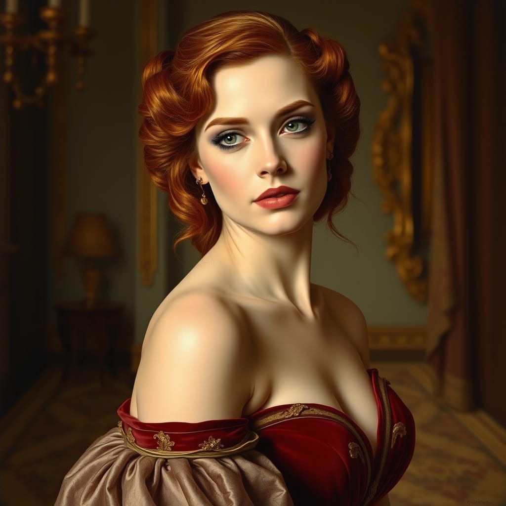 Elegant Lady Portrait in Classical Oil Painting Style