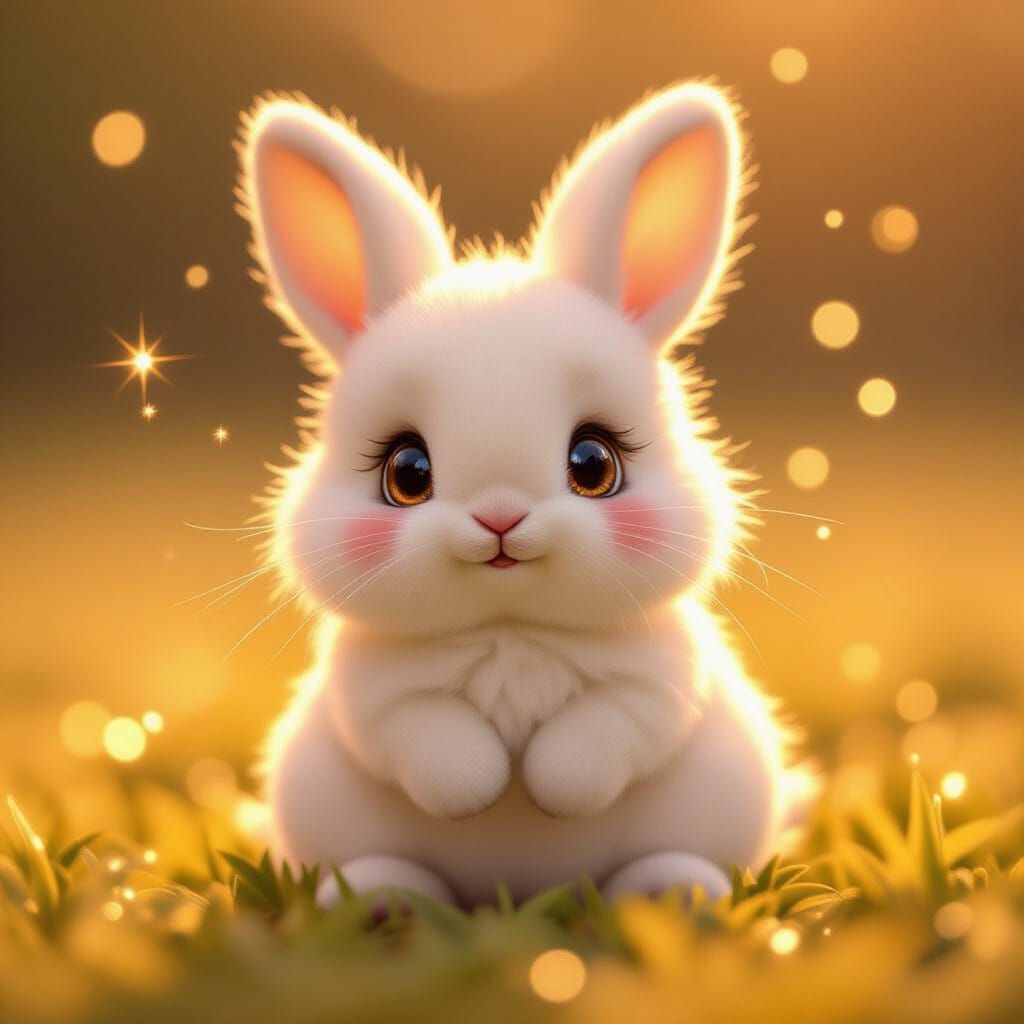 Cute Bunny in Kawaii Style with Sparkling Dust