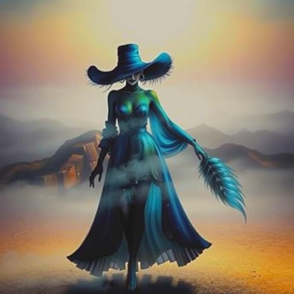 Mysterious Figure in Misty Expanse: Surreal Dreamscape