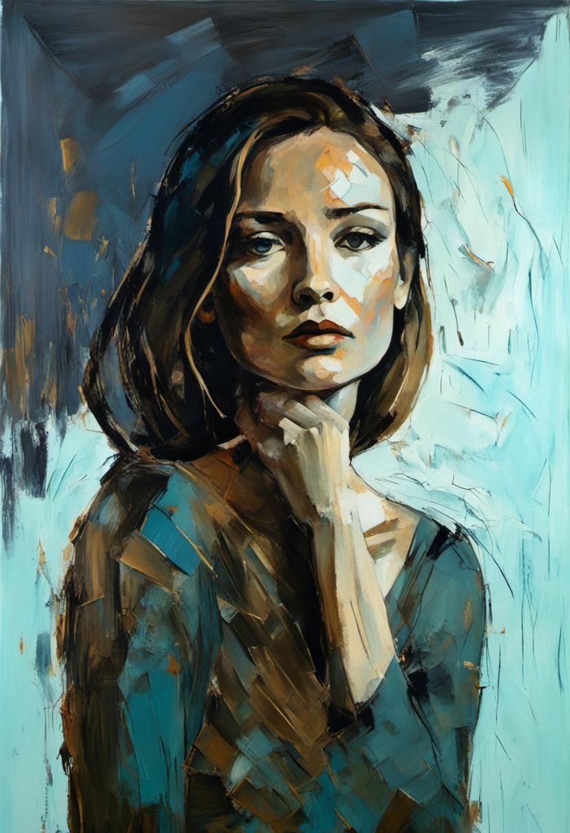 Melancholic Female Portrait in Abstract Style