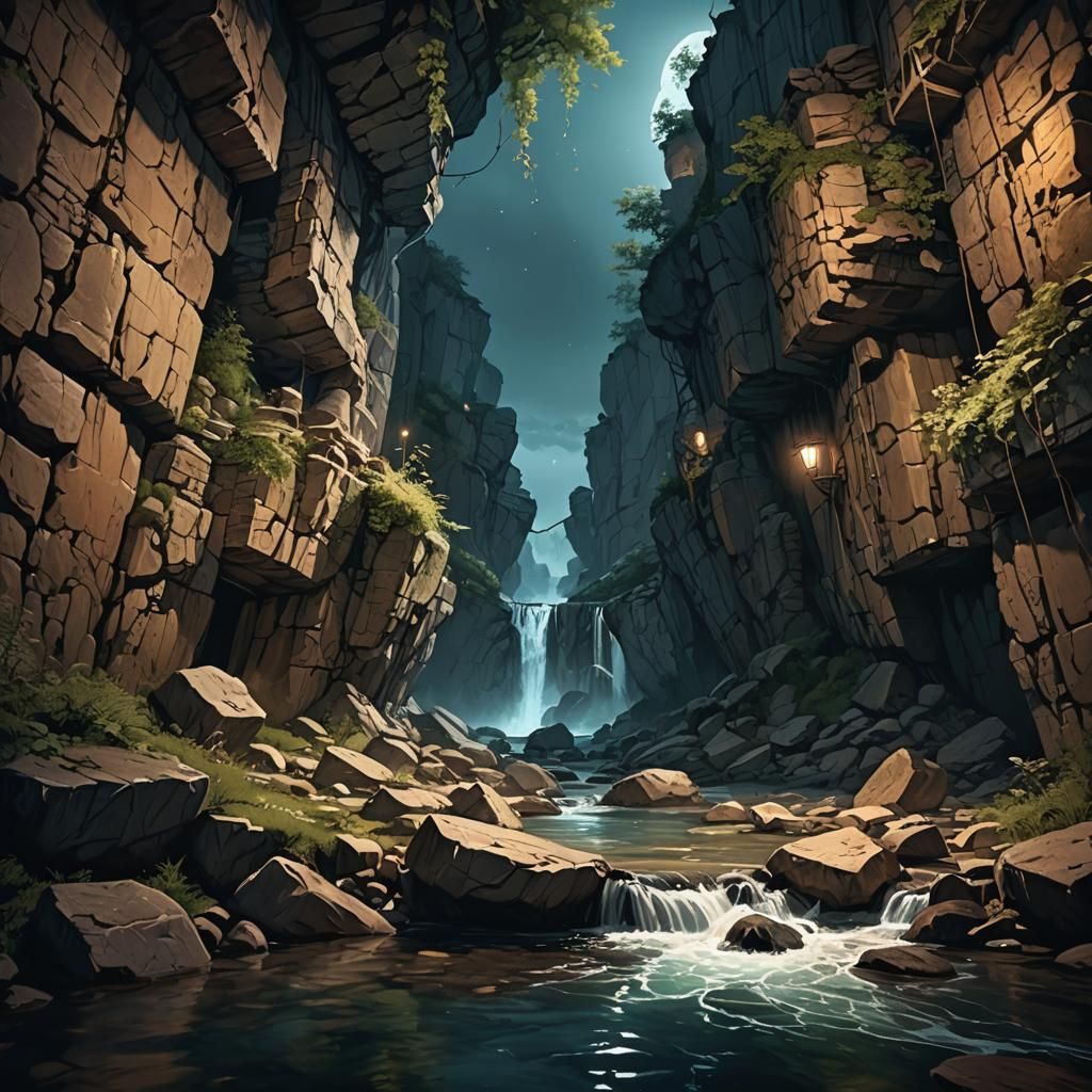 Mysterious Summer Night: Hyperrealistic Splash Art