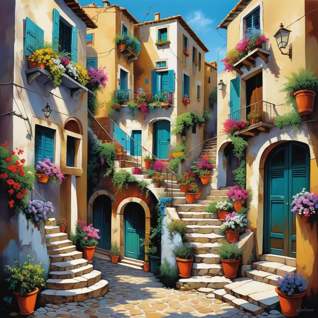 Colorful Crete Street Scene Inspired by Lisa Frank