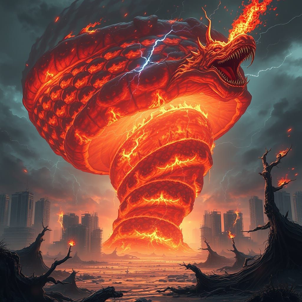 Gargantuan Tornado Monster Unleashes Fiery Fury on a Post-Ap...