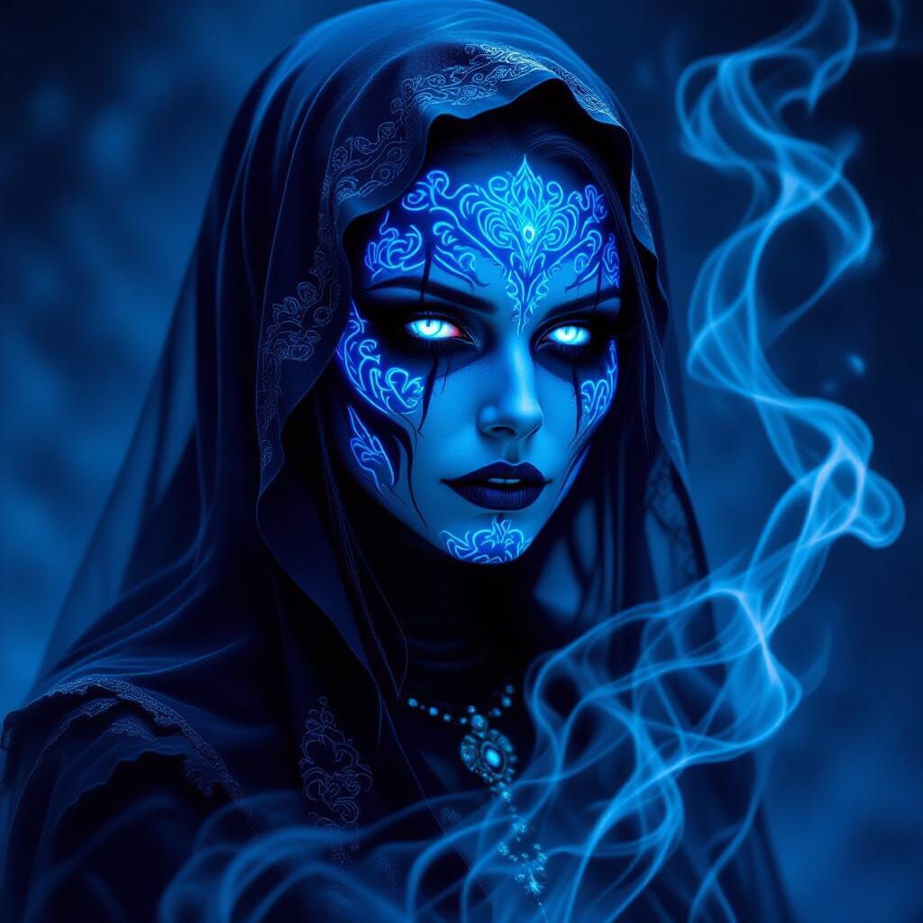 Spectral Banshee with Glowing Blue Tattoos