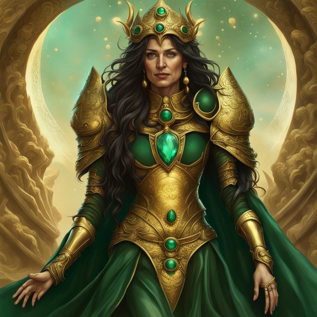 Emerald Queen in Celestial Armor: Fantasy Art