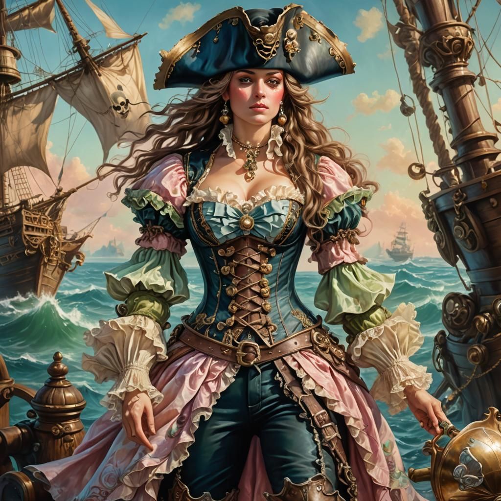 Rococo Pirate in Intricate Corset Oil Painting