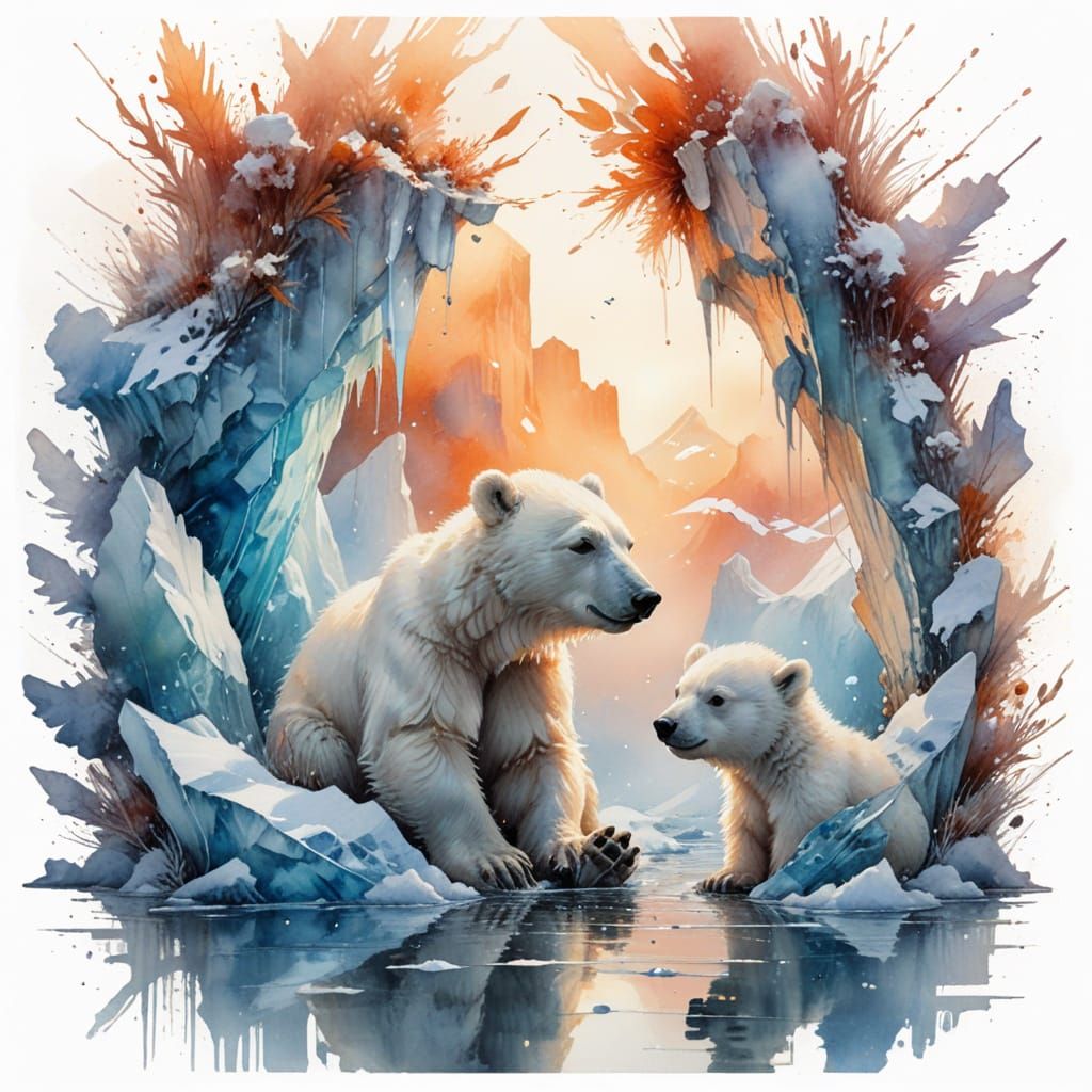 Polar Bear Cubs in Winter Iceberg Bay