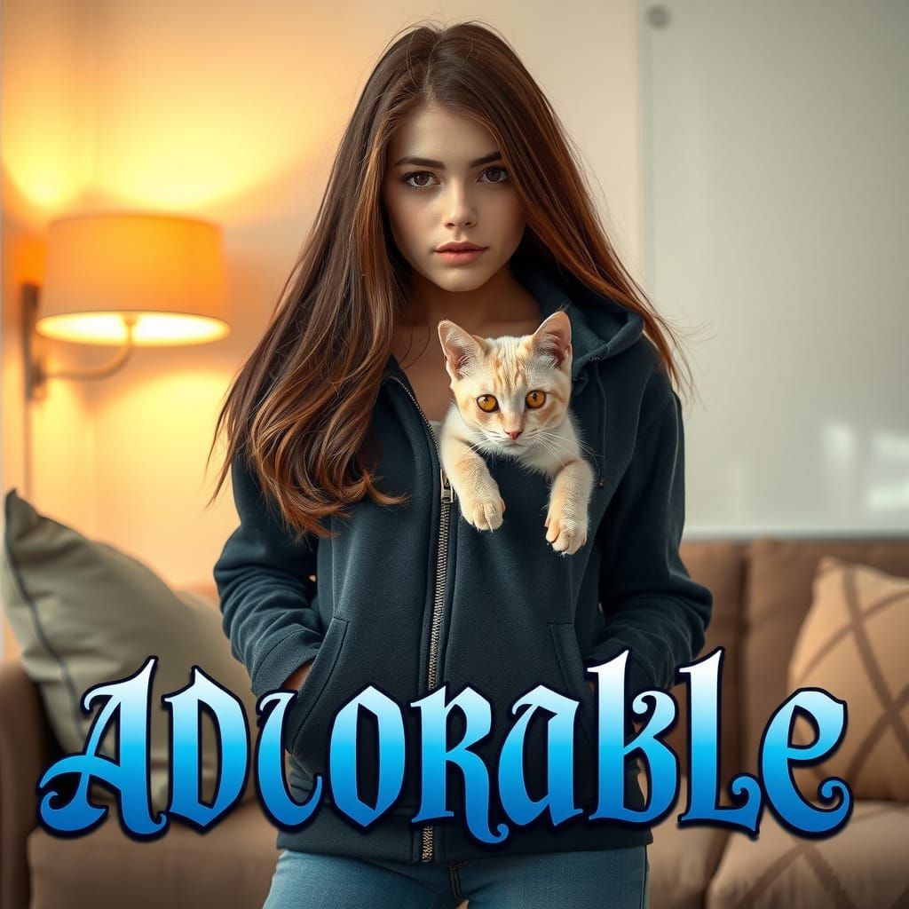 Adorable Gothic Text With Woman and Cat