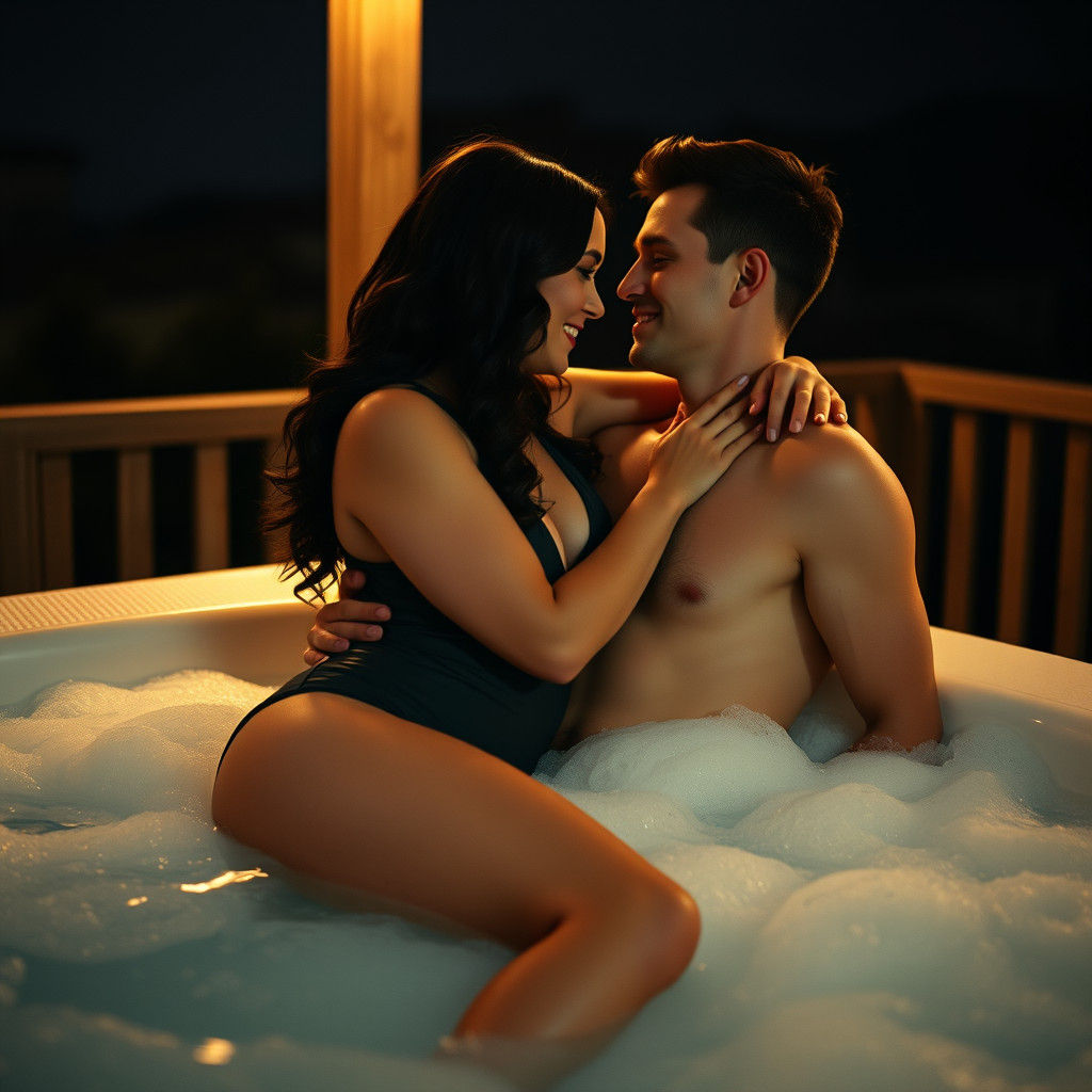 Woman and Man in Jacuzzi, Cinematic Lighting