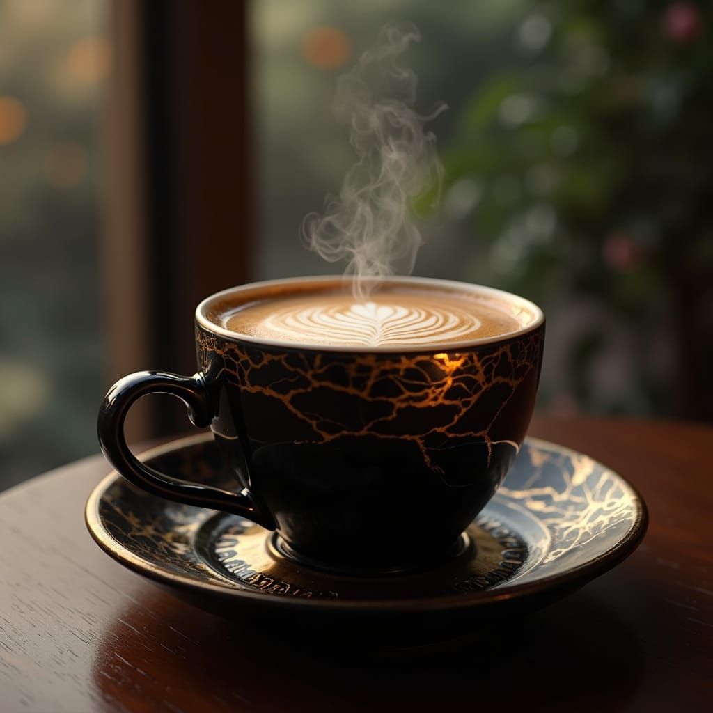 Kintsugi Coffee Cup with Latte Art