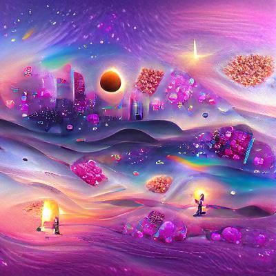Candy World Sunset in Astral Illustration Style