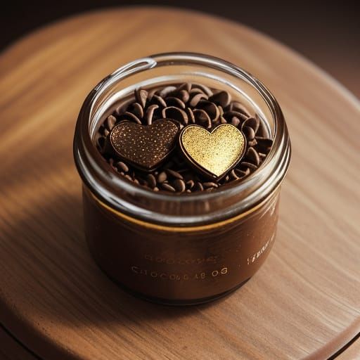 Chocolate Hearts Spill from Jar in Warm Studio Lighting
