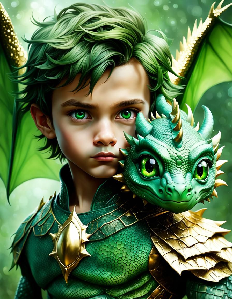 Young prince and his dragon pet