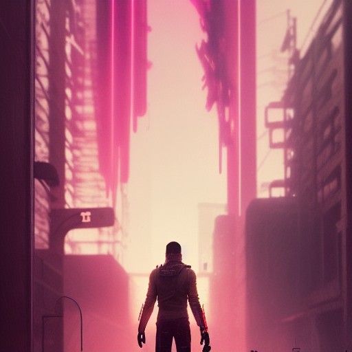 Sinister Neon Cityscape in Cyberpunk Style