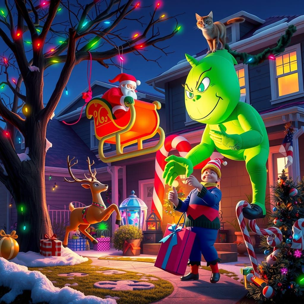 Christmas Chaos in Suburbia: A 3D Animated Scene