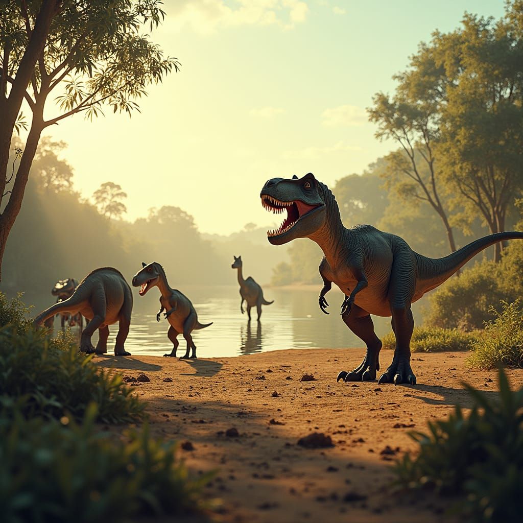 Dinosaurs in Natural Habitat at Golden Hour