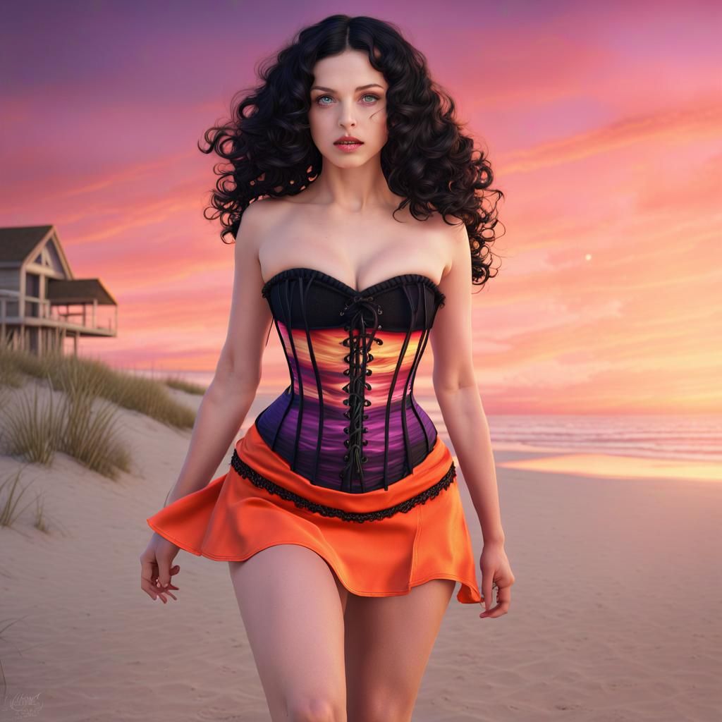 Summer Witch on Beach at Sunset in Fantasy Art