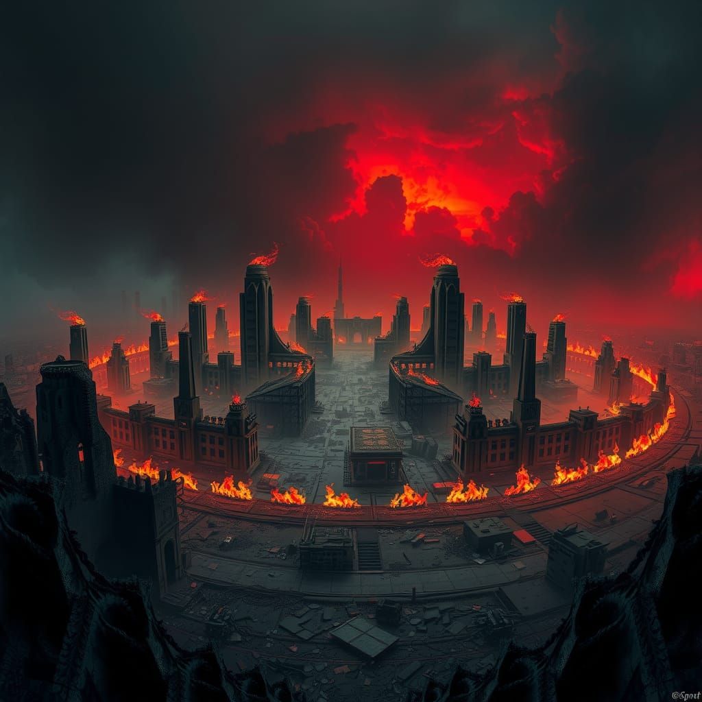Post-Apocalyptic City Engulfed in Ring of Fire