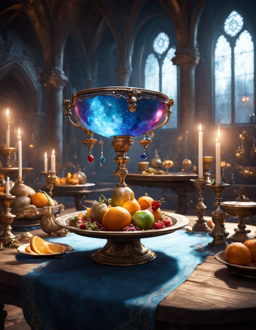 Magical Banquet Floating Feast with Luminescent Fruits