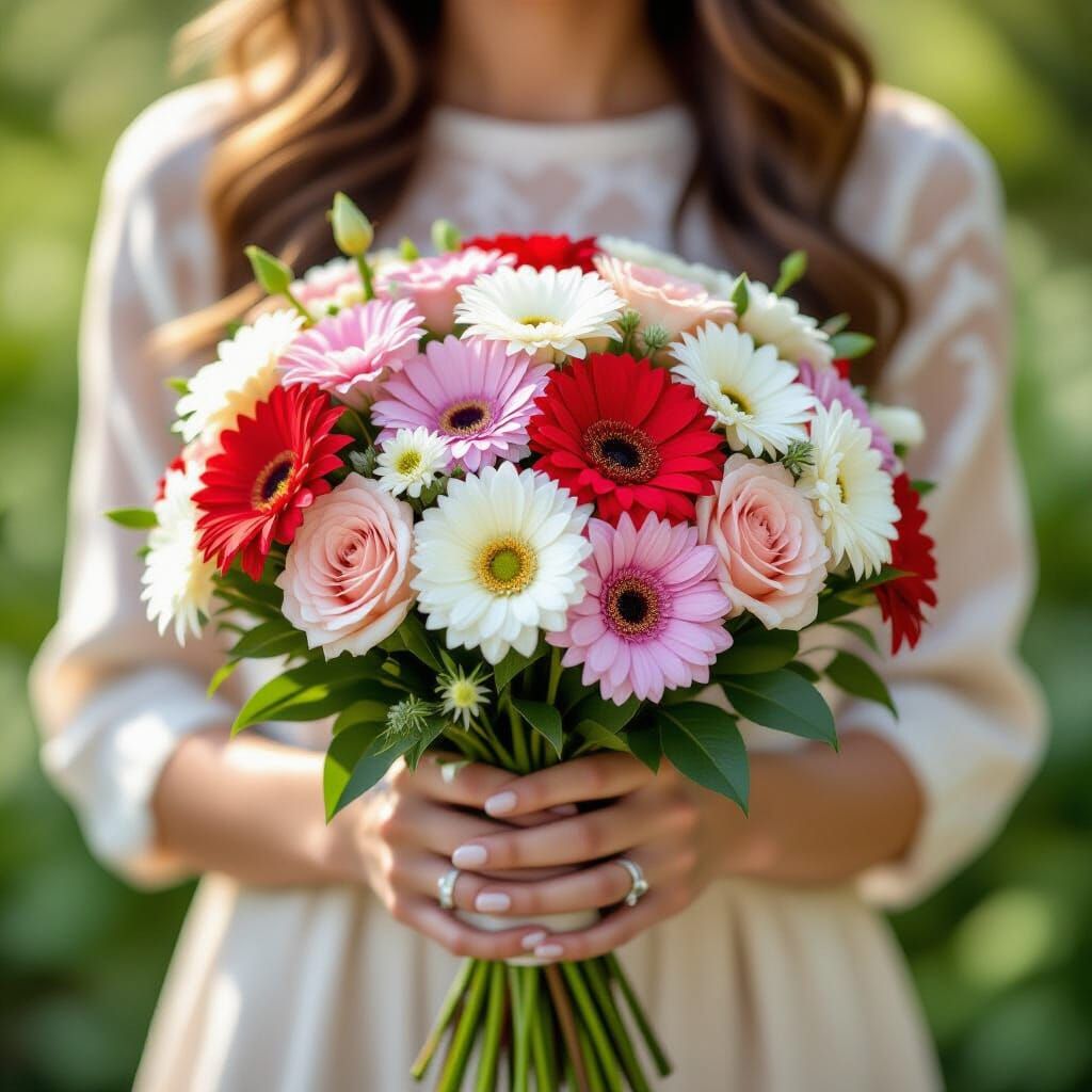 Vibrant Flowers in Gentle Hands, Soft Focus Photography