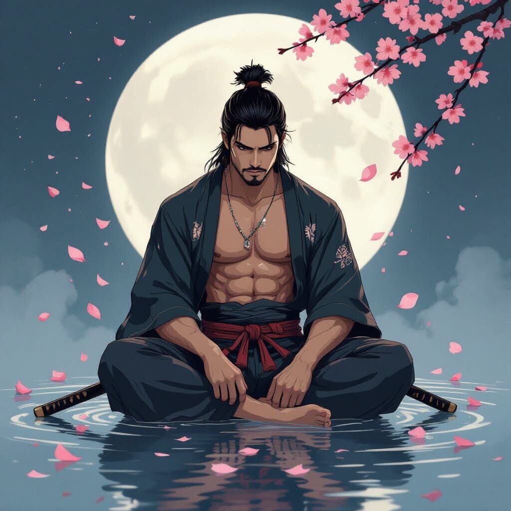 Samurai in Cherry Blossom Ukiyo-e Style