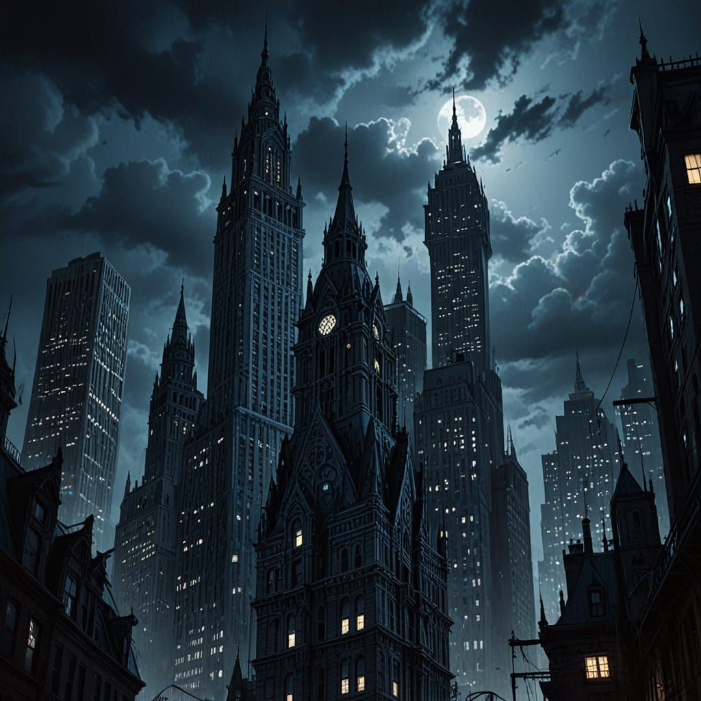 Dark Fantasy NYC Skyline in Gothic Style