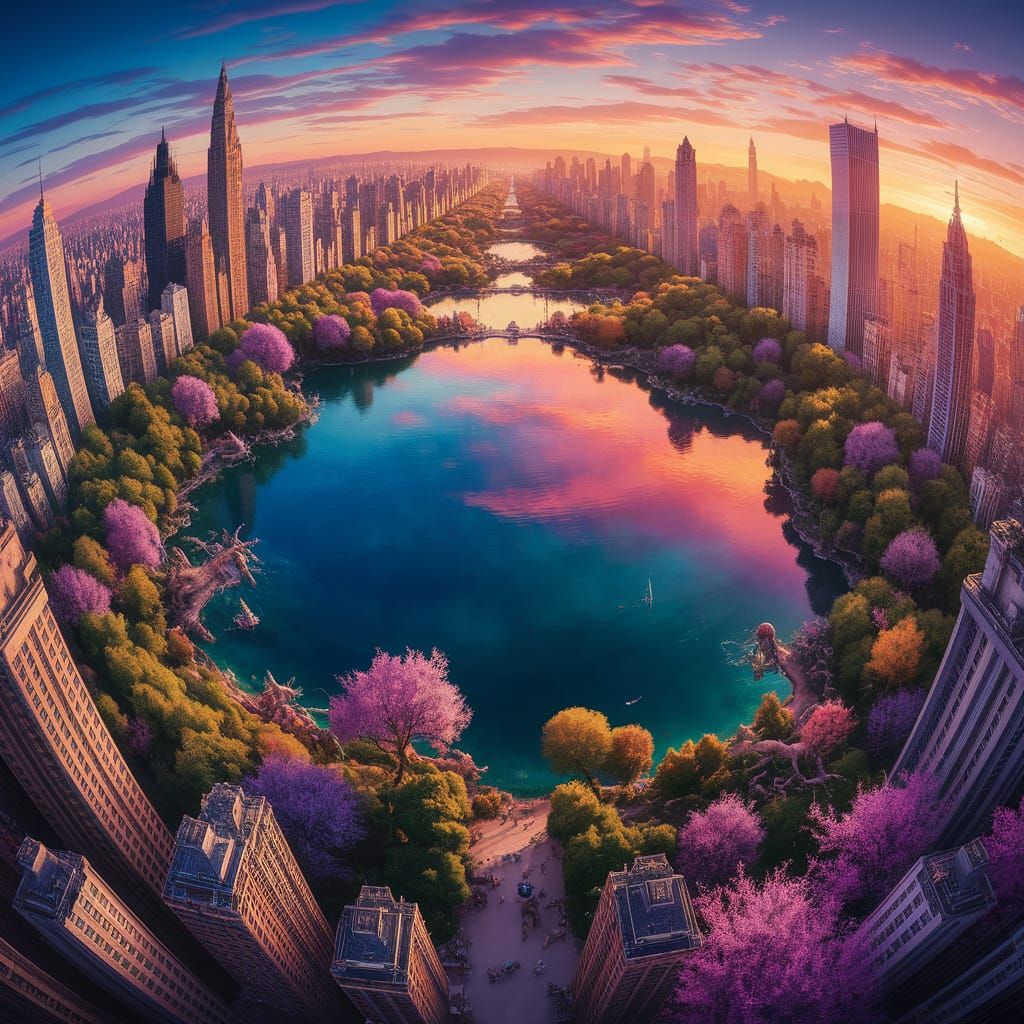 Serene City Lake at Sunset