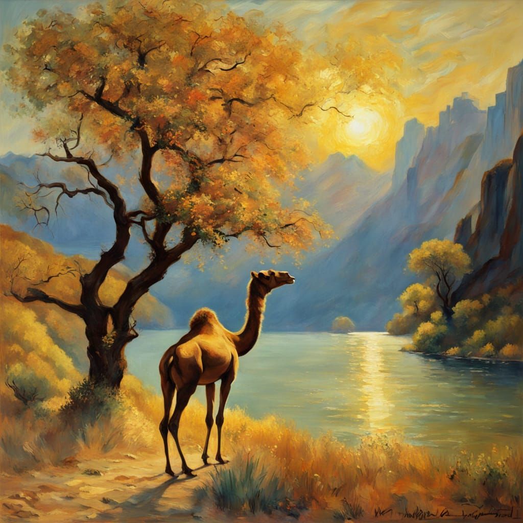 Epic Impressionist Camel Emerges from the Desert