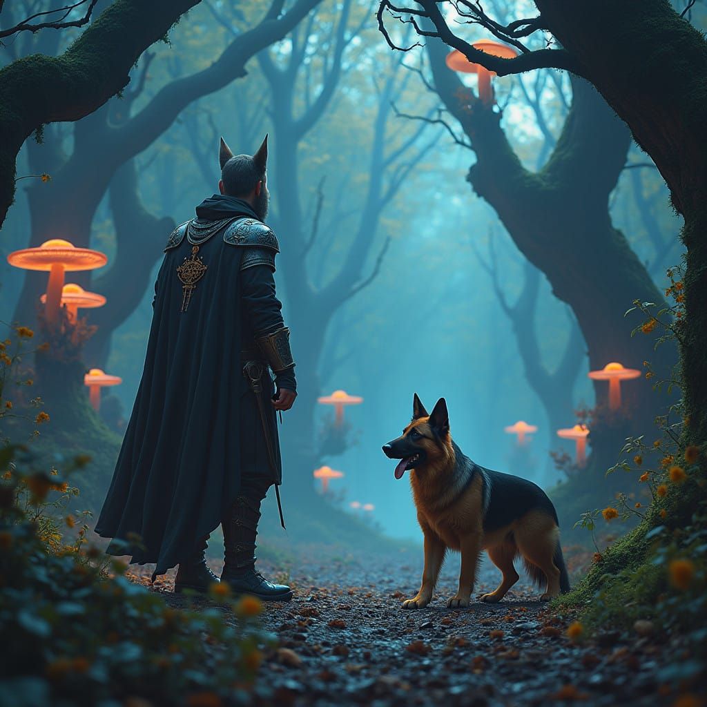 German Shepherd Defends Owner in Ancient, Mystical Forest