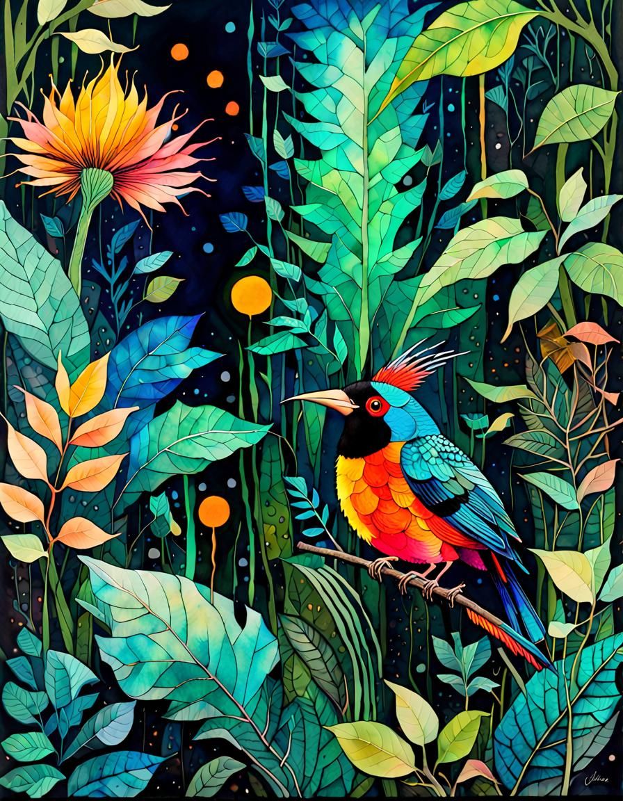 Luminous Jungle King in Alcohol Ink Style