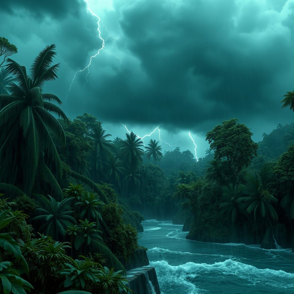 Amazon River Stormscape in Cyberpunk Style