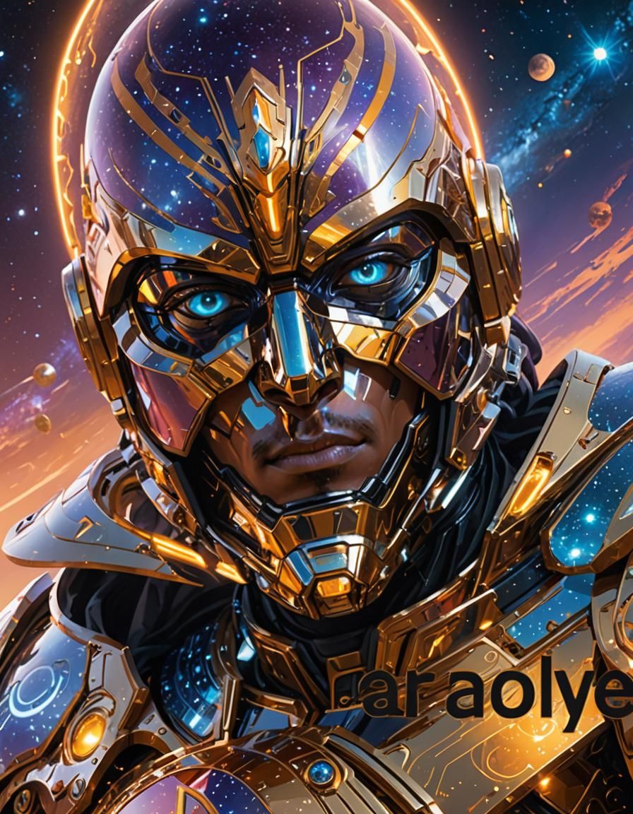 Astral Warrior in Shimmering Celestial Landscape