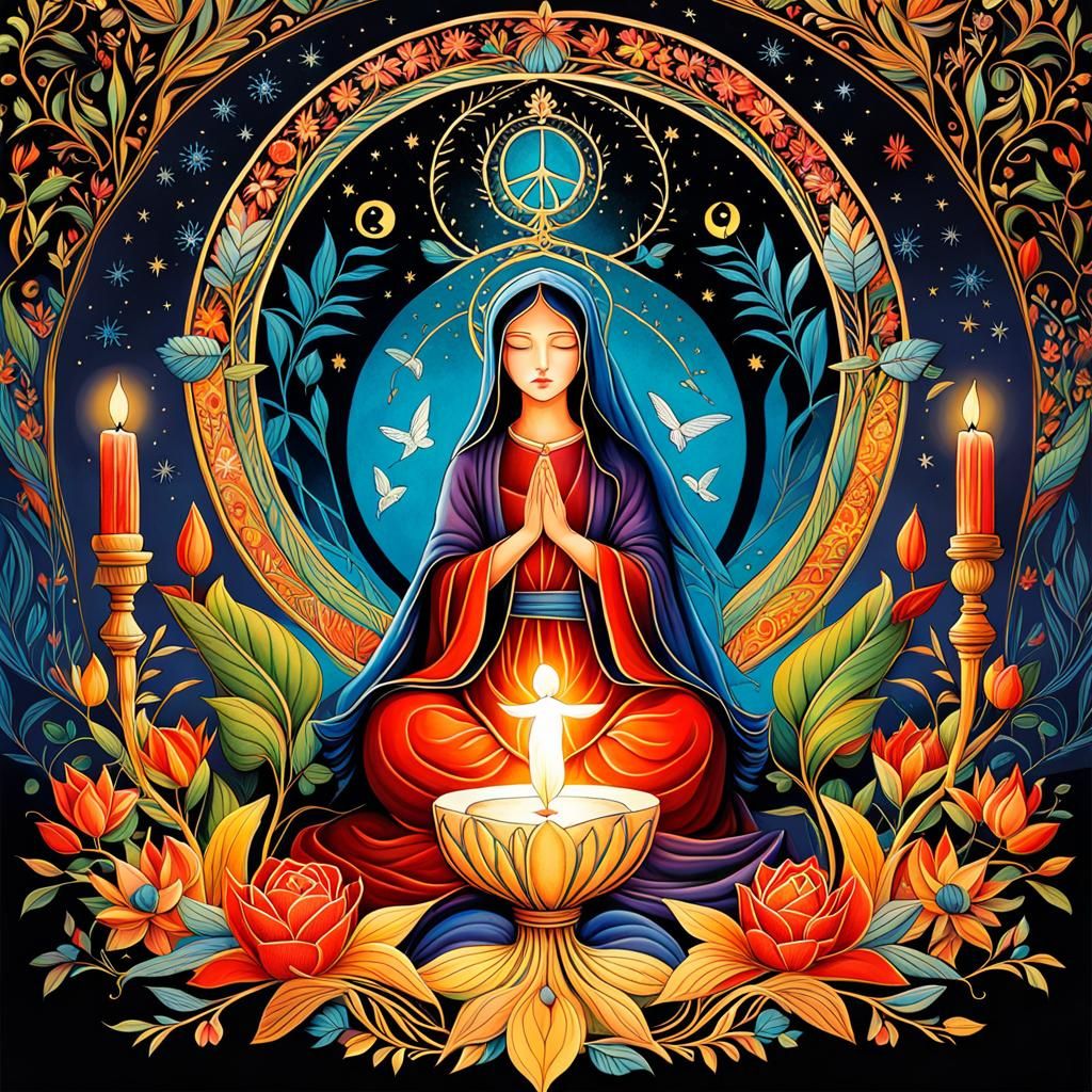 Praying for Peace in Storybook Illustration Style