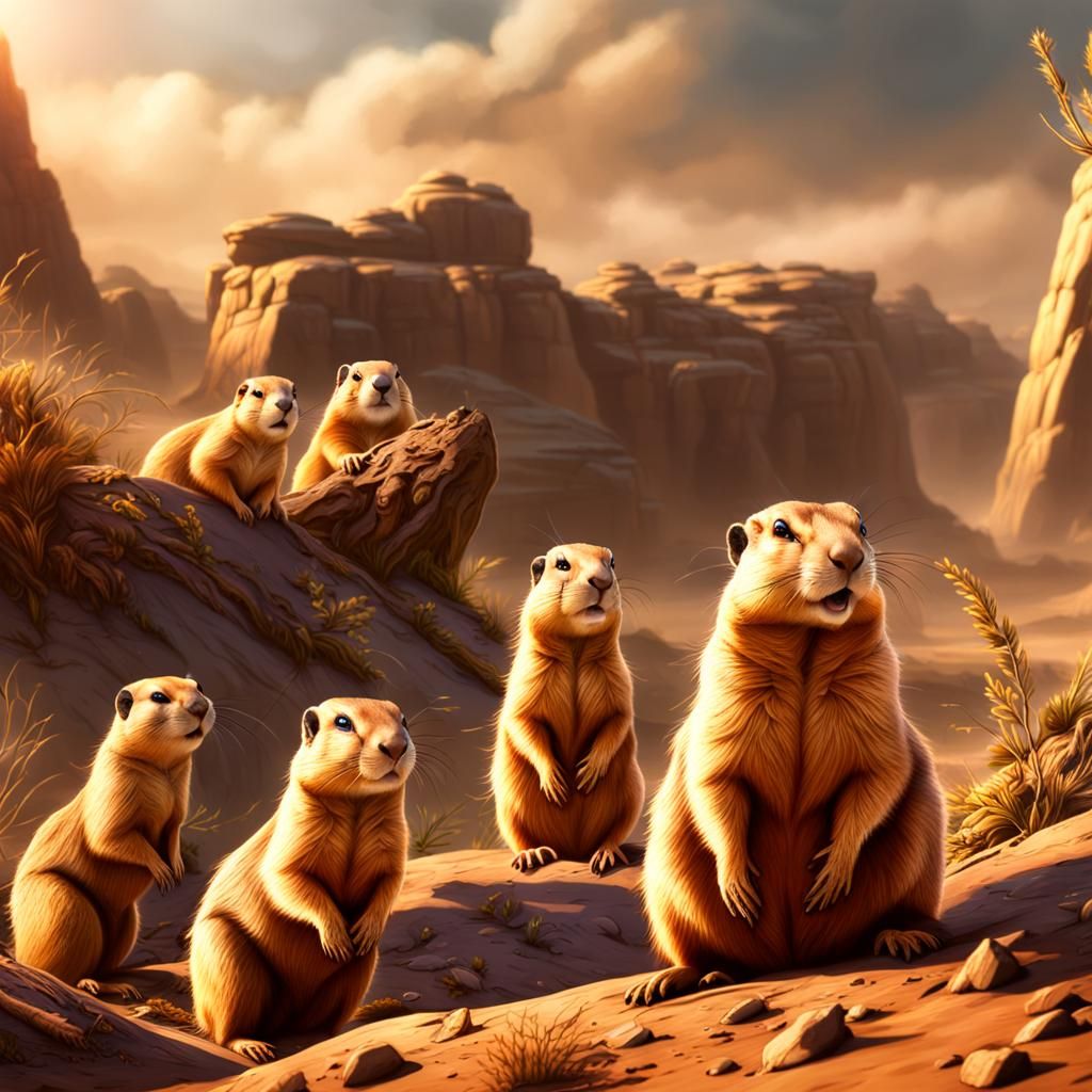 Prairie Dogs Defending Territory in Detailed Matte Painting