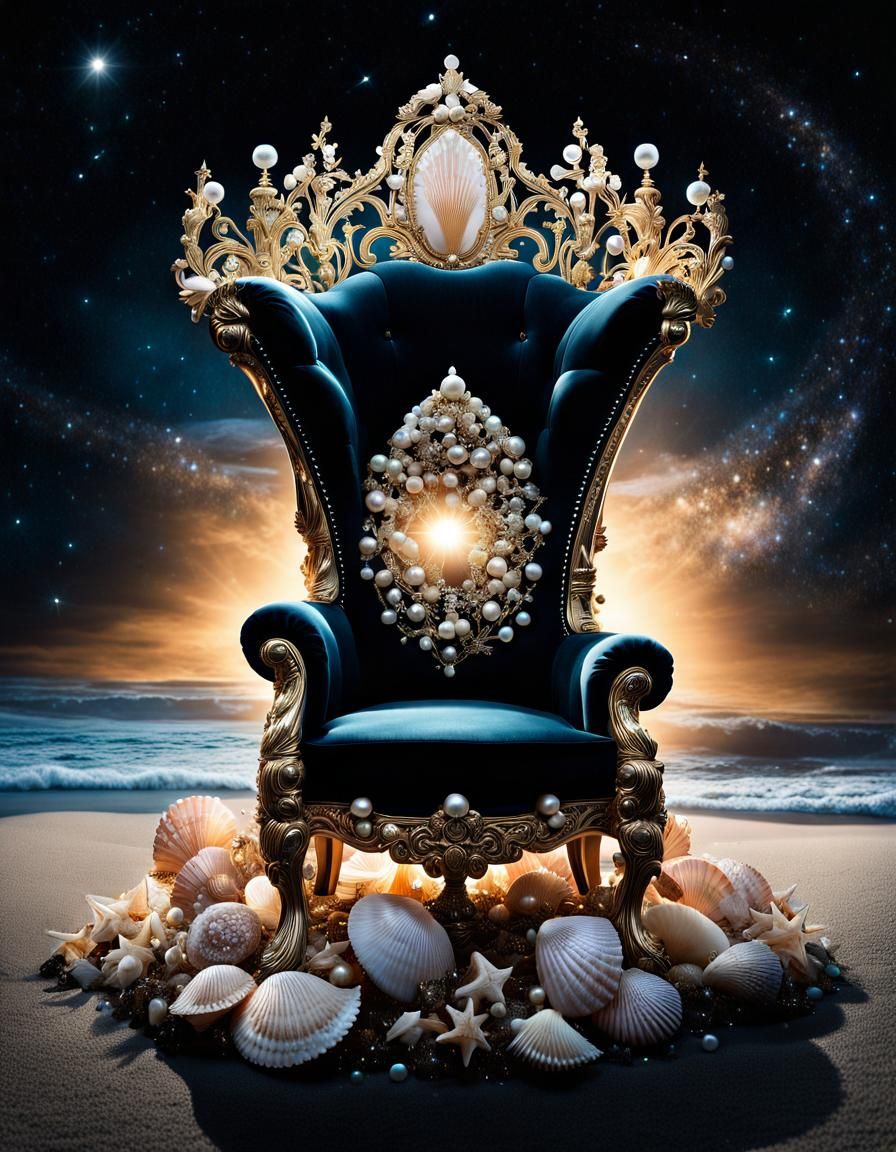 Seashell Throne in Stardust Ocean, Whimsical Style